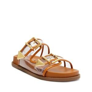 NEW Schutz Naomi Sporty Vinyl & Metallic Sandal in Brown Size 7.5B